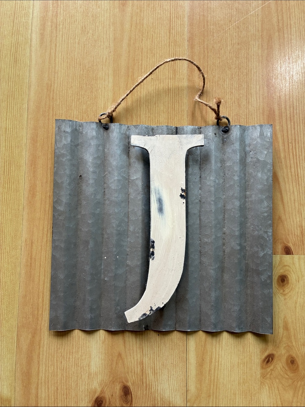 Distressed Metal Wall Hanging with Cream Letter J